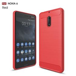 Luxury Carbon Fiber Brushed Wire Drawing Silicone TPU Back Cover for Nokia 6 Nokia6 (Red)