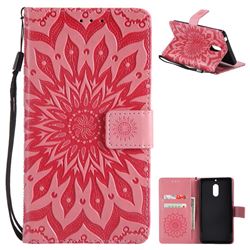 Embossing Sunflower Leather Wallet Case for Nokia 6 Nokia6 - Pink