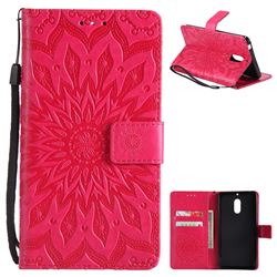 Embossing Sunflower Leather Wallet Case for Nokia 6 Nokia6 - Red