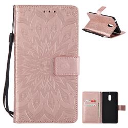 Embossing Sunflower Leather Wallet Case for Nokia 6 Nokia6 - Rose Gold