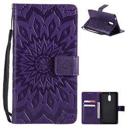 Embossing Sunflower Leather Wallet Case for Nokia 6 Nokia6 - Purple
