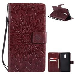 Embossing Sunflower Leather Wallet Case for Nokia 6 Nokia6 - Brown
