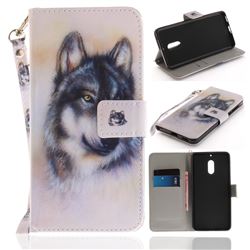 Snow Wolf Hand Strap Leather Wallet Case for Nokia 6 Nokia6