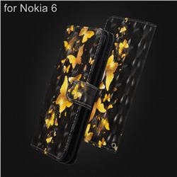 Golden Butterfly 3D Painted Leather Wallet Case for Nokia 6 Nokia6