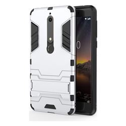 Armor Premium Tactical Grip Kickstand Shockproof Dual Layer Rugged Hard Cover for Nokia 6 (2018) - Silver