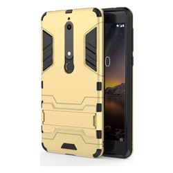 Armor Premium Tactical Grip Kickstand Shockproof Dual Layer Rugged Hard Cover for Nokia 6 (2018) - Golden