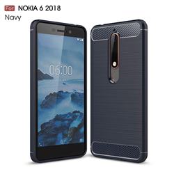 Luxury Carbon Fiber Brushed Wire Drawing Silicone TPU Back Cover for Nokia 6 (2018) - Navy