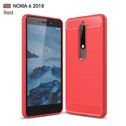 Luxury Carbon Fiber Brushed Wire Drawing Silicone TPU Back Cover for Nokia 6 (2018) - Red