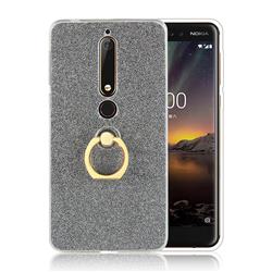 Luxury Soft TPU Glitter Back Ring Cover with 360 Rotate Finger Holder Buckle for Nokia 6 (2018) - Black