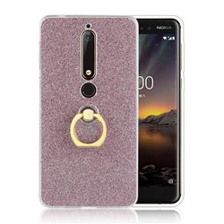 Luxury Soft TPU Glitter Back Ring Cover with 360 Rotate Finger Holder Buckle for Nokia 6 (2018) - Pink