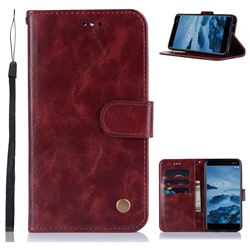 Luxury Retro Leather Wallet Case for Nokia 6 (2018) - Wine Red
