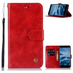 Luxury Retro Leather Wallet Case for Nokia 6 (2018) - Red