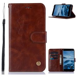 Luxury Retro Leather Wallet Case for Nokia 6 (2018) - Brown