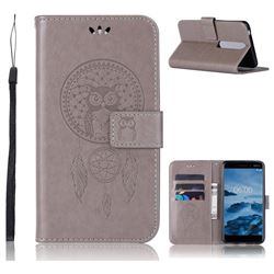 Intricate Embossing Owl Campanula Leather Wallet Case for Nokia 6 (2018) - Grey