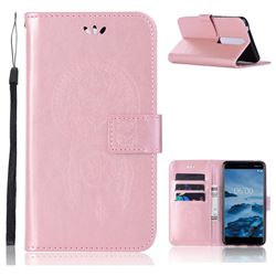 Intricate Embossing Owl Campanula Leather Wallet Case for Nokia 6 (2018) - Rose Gold