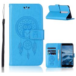 Intricate Embossing Owl Campanula Leather Wallet Case for Nokia 6 (2018) - Blue