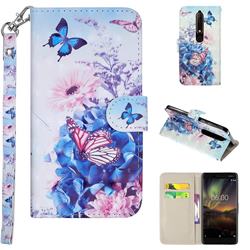 Pansy Butterfly 3D Painted Leather Phone Wallet Case Cover for Nokia 6 (2018)