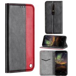 Classic Business Ultra Slim Magnetic Sucking Stitching Flip Cover for Nokia 6 (2018) - Red