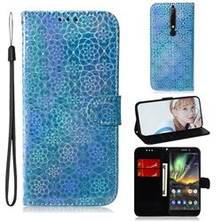 Laser Circle Shining Leather Wallet Phone Case for Nokia 6.1 - Blue