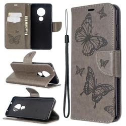 Embossing Double Butterfly Leather Wallet Case for Nokia 6.2 (6.3 inch) - Gray