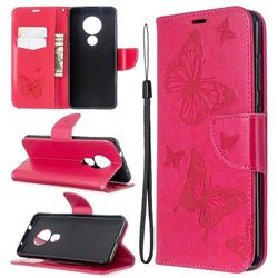 Embossing Double Butterfly Leather Wallet Case for Nokia 6.2 (6.3 inch) - Red