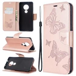 Embossing Double Butterfly Leather Wallet Case for Nokia 6.2 (6.3 inch) - Rose Gold