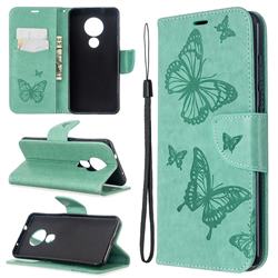 Embossing Double Butterfly Leather Wallet Case for Nokia 6.2 (6.3 inch) - Green