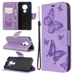 Embossing Double Butterfly Leather Wallet Case for Nokia 6.2 (6.3 inch) - Purple
