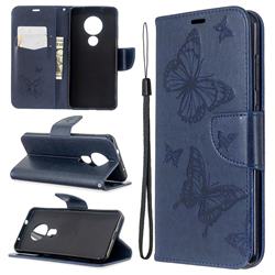 Embossing Double Butterfly Leather Wallet Case for Nokia 6.2 (6.3 inch) - Dark Blue