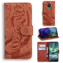 Intricate Embossing Tiger Face Leather Wallet Case for Nokia 6.2 (6.3 inch) - Brown