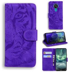 Intricate Embossing Tiger Face Leather Wallet Case for Nokia 6.2 (6.3 inch) - Purple