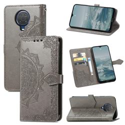 Embossing Imprint Mandala Flower Leather Wallet Case for Nokia 6.3 - Gray