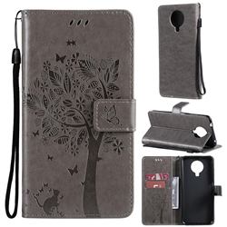 Embossing Butterfly Tree Leather Wallet Case for Nokia 6.3 - Grey