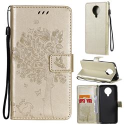 Embossing Butterfly Tree Leather Wallet Case for Nokia 6.3 - Champagne