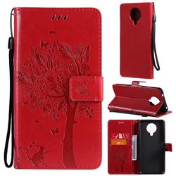 Embossing Butterfly Tree Leather Wallet Case for Nokia 6.3 - Red