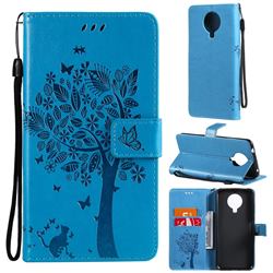 Embossing Butterfly Tree Leather Wallet Case for Nokia 6.3 - Blue
