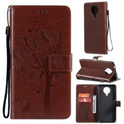 Embossing Butterfly Tree Leather Wallet Case for Nokia 6.3 - Coffee