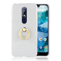 Luxury Soft TPU Glitter Back Ring Cover with 360 Rotate Finger Holder Buckle for Nokia 7.1 - White