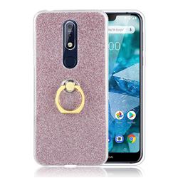 Luxury Soft TPU Glitter Back Ring Cover with 360 Rotate Finger Holder Buckle for Nokia 7.1 - Pink