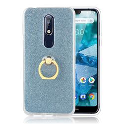 Luxury Soft TPU Glitter Back Ring Cover with 360 Rotate Finger Holder Buckle for Nokia 7.1 - Blue