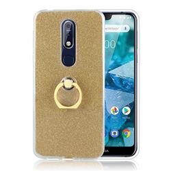 Luxury Soft TPU Glitter Back Ring Cover with 360 Rotate Finger Holder Buckle for Nokia 7.1 - Golden