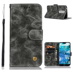 Luxury Retro Leather Wallet Case for Nokia 7.1 - Gray