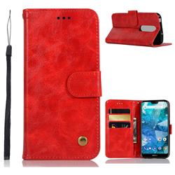 Luxury Retro Leather Wallet Case for Nokia 7.1 - Red