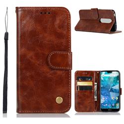 Luxury Retro Leather Wallet Case for Nokia 7.1 - Brown