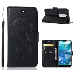 Intricate Embossing Owl Campanula Leather Wallet Case for Nokia 7.1 - Black