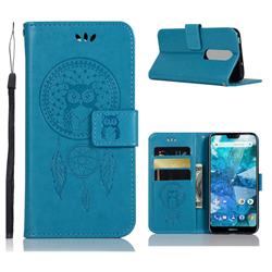 Intricate Embossing Owl Campanula Leather Wallet Case for Nokia 7.1 - Blue
