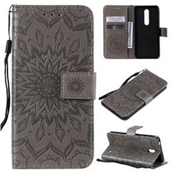 Embossing Sunflower Leather Wallet Case for Nokia 7.1 - Gray