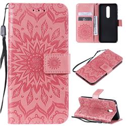 Embossing Sunflower Leather Wallet Case for Nokia 7.1 - Pink
