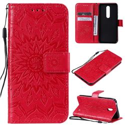Embossing Sunflower Leather Wallet Case for Nokia 7.1 - Red