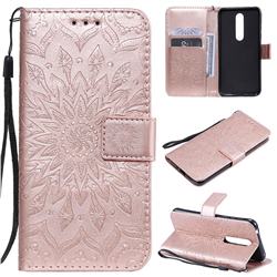 Embossing Sunflower Leather Wallet Case for Nokia 7.1 - Rose Gold
